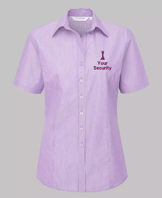 LH146 LADIES CLASSIC COLLAR S/S STRIPE BLOUSE