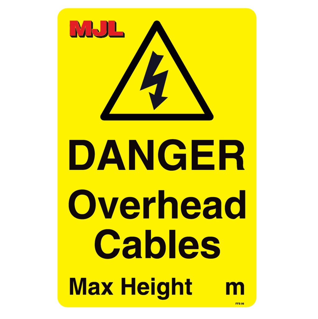 MJL DANGER OVERHEAD CABLES FFS 96 -200 X 300MM 3MM COMPOSITE P/FIXED